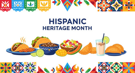 Celebration of Latin American culture and cuisine with a festive feast of traditional food for Hispanic Heritage Month.
