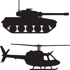 Military Tank And Helicopter Silhouette