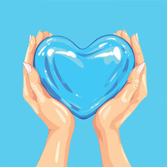 Young Women Holding Blue Heart Image