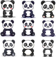 Naklejka premium Cartoon Panda Illustrations 