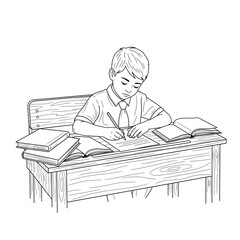 vector image of a child learning to write and read a book