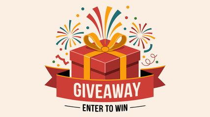 Festive giveaway promotion featuring a wrapped gift box with ribbon and celebratory elements