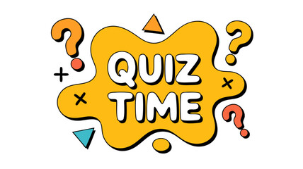 Quiz time design with question marks and geometric shapes on a yellow background