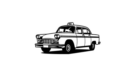Classic Checker Taxi – Vintage Cab Line-Art Logo