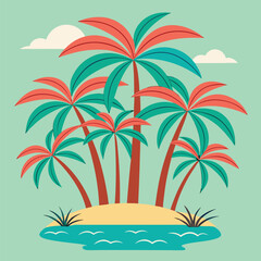 Fototapeta premium Vibrant palm trees on a tropical island paradise