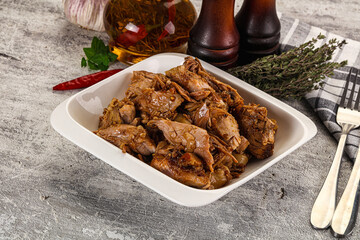 Shredded slow cooked pork meat
