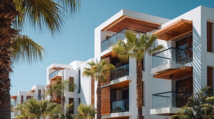 Fototapeta premium Modern Contemporary Housing with Wooden and White Facades