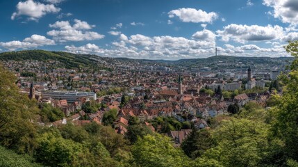 Fototapeta premium Cityscape panorama with hills