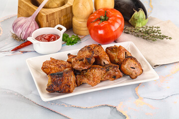 Grilled pork neck meat shashlik