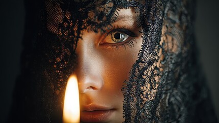 Gothic Concept Portrait with Candle Flame Glow