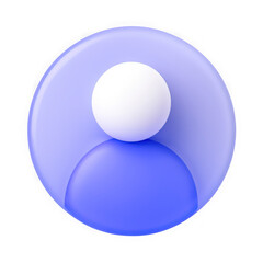 Abstract 3d render of a stylized user profile icon with a white sphere head and blue body isolated on transparent background