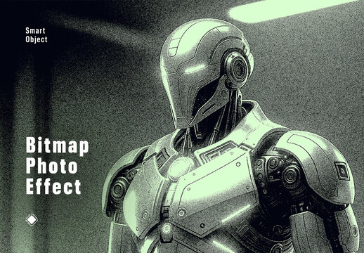 Retro Dithering Bitmap Photo Effect Mockup