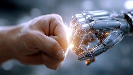 Humanoid android meditating, golden metallic body glowing amid neon lit futuristic space, reflecting technological zen consciousness on sleek luminescent surface - Powered by Adobe