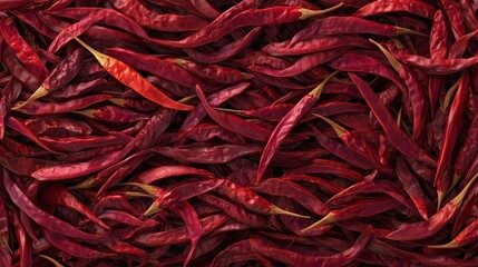 Fototapeta premium Top view surface of dry red chilies background - generative AI