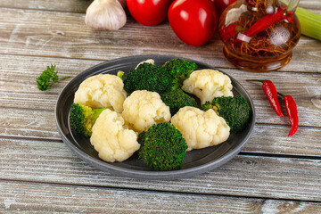 Vegan cuisine Steamed cauliflower and broccoli cabbage