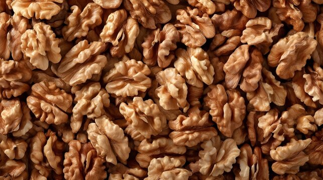 Walnut halves seamless top view in rich brown tones - generative AI