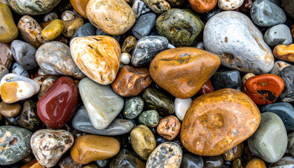 Polished Beach Stones Multicolored Background Texture Close-up Surface Variety