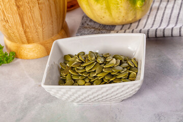 Fresh green pumpkin peeled seeds
