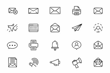 A minimal line-art collection of classic and digital message concepts &mdash; suitable for email newsletters, blogs, and marketing assets.