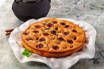 Crust homemade pie with plums