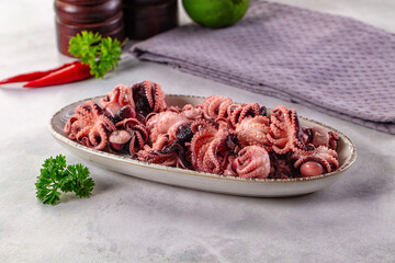 Marinated canned mini baby octopus