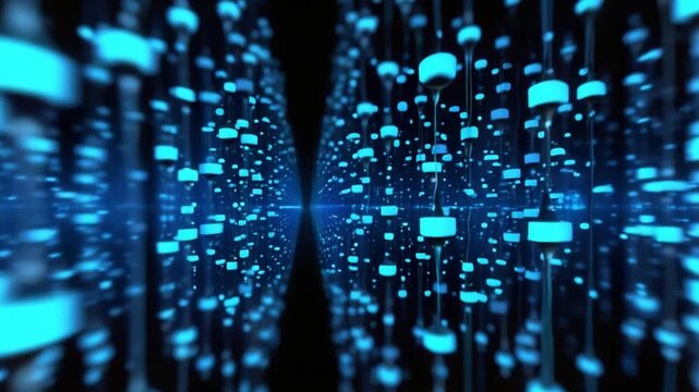 Hypnotic Blue Glowing Cubes Abstract Background Seamless Loop 4 K Ultra H D Digital Art Technology Network Data Stream Futuristic Sci Fi Energy Particles Light Illumination