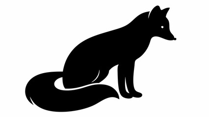 Silhouette of a fox sitting with a bushy tail and pointed ears in a minimalist black and white design