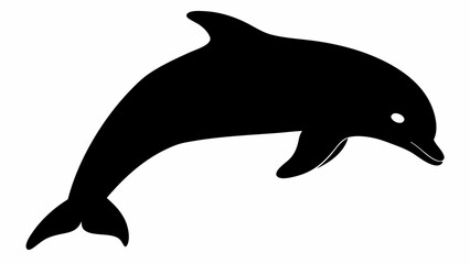 Fototapeta premium Silhouette of a dolphin jumping upwards with its tail fin visible and a smooth body in a black color scheme