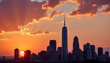 Obraz premium Urban Skyline Sunset with Vibrant Colors