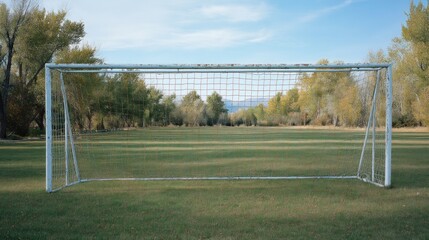 Empty soccer goal on grassy field
