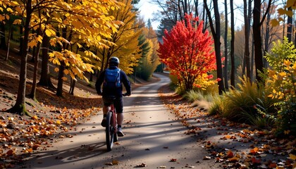 Obraz premium Autumn Bicycle Ride Through Tranquil Forest