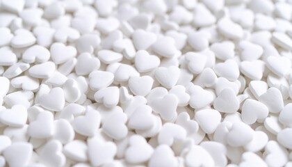 Closeup Of Many White Heart Shaped Candies