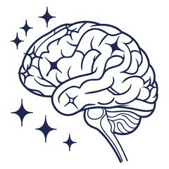 Stylized illustration of a human brain with sparkling stars symbolizing creativity and intelligence
