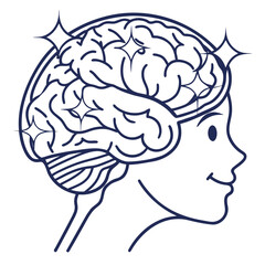 Stylized illustration of a human head in profile with a sparkling healthy brain