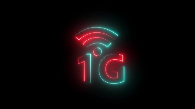 Glowing neon text 1G WIFI wireless internet connection icon.