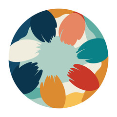 Abstract circle with colorful petal shapes arranged in a floral pattern