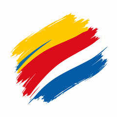 Abstract brush strokes in yellow red and blue on a white background