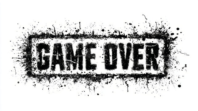 Defeat label with grunge splatter and GAME OVER cracked text in black frame
