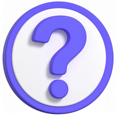 Naklejka premium 3D Question Mark Icon: A blue 3D question mark symbol inside a white circular button with a blue border, isolated on a white background, representing query or help.