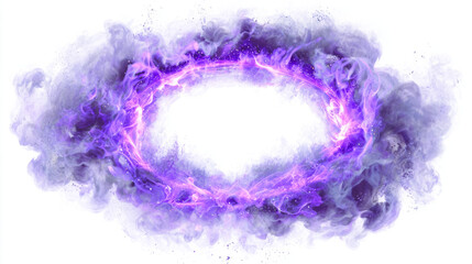Glowing purple portal with swirling magical smoke and rays, white background