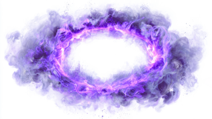 Glowing purple portal with swirling magical smoke and rays, white background