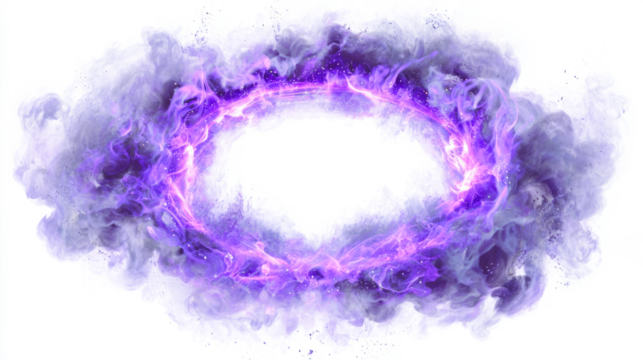 Glowing purple portal with swirling magical smoke and rays, white background