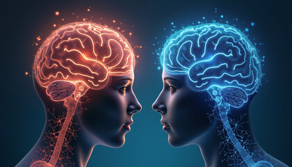 This is an animated image. In this image we can see the pictures of two persons. We can also see the neurons. In the background it is dark.