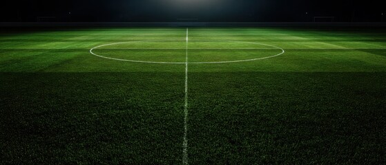 Obraz premium The illuminated soccer field ready for nighttime competition and recreation.