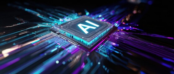 The AI Chip Surrounded by Vibrant Digital Energy and Circuit Patterns
