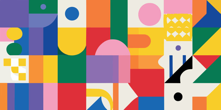 Vibrant Geometric Shapes Pattern, Colorful Abstract Vector Background
