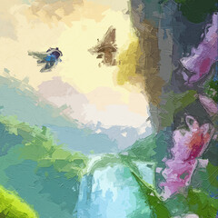 Various oil paintings, flowers, lakes, ducks, mountains, vegetables, roses, peonies, flowers, birds, chrysanthemums, butterflies, waterfalls