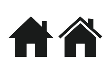 Fototapeta premium Two simple black house icons with doors and chimneys on a white background home symbol