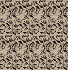 An elegant, seamless floral pattern in a sophisticated monochromatic color palette. This vintage-inspired design reflects a trend for classic, decorative motifs in modern decor