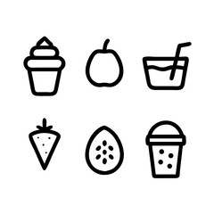 Line art vector icons of food items including drinks and fruits  